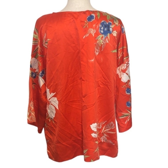 SOFT SURROUNDINGS Blouse Women's Oversized Medium Orange Blue Floral Wide Sleeve - Picture 3 of 10